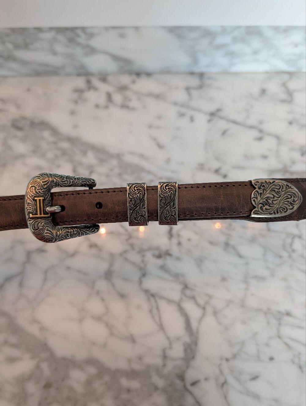 Lucchese Men's Chocolate Mad Dog Goat 1¼" Tapered Down To 1" Belt Size 40 - Picture 4 of 12